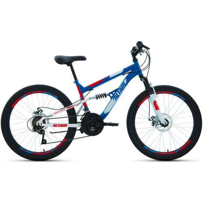 Велосипед ALTAIR MTB FS 20 disc 20", рама 14", синий/красный, 2021 RBKT1F106005