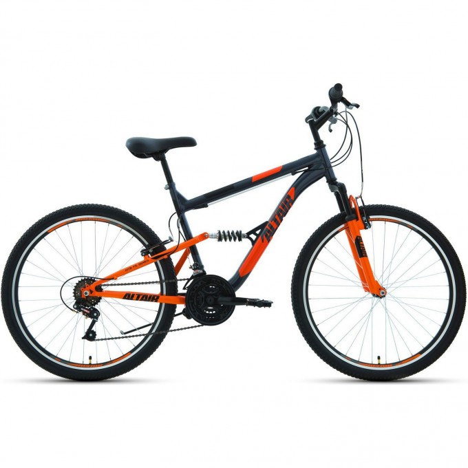 Велосипед ALTAIR MTB FS 26 1.0 26", рама 16", темно-серый/оранжевый, 2021 RBKT1F16E005