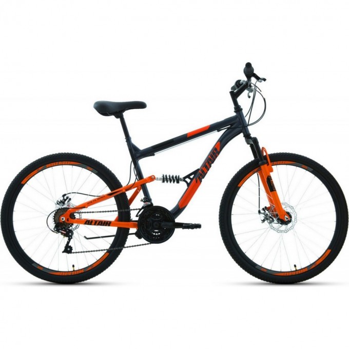 Велосипед ALTAIR MTB FS 26 2.0 disc 26", рама 16", темно-серый/оранжевый, 2021 RBKT1F16E015