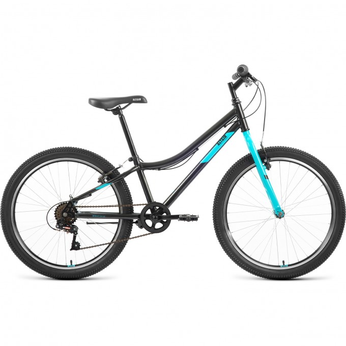 Велосипед ALTAIR MTB HT 24 1.0 24", рама 12", черный/голубой, 2021 RBK22AL24089