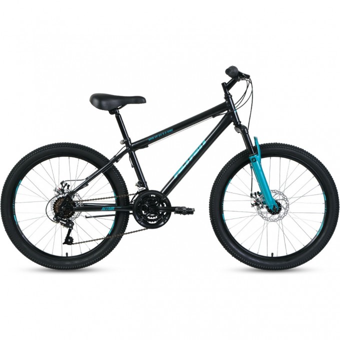 Велосипед ALTAIR MTB HT 24 2.0 D 24", рама 12", черный/бирюзовый, 2022 RBK22AL24094