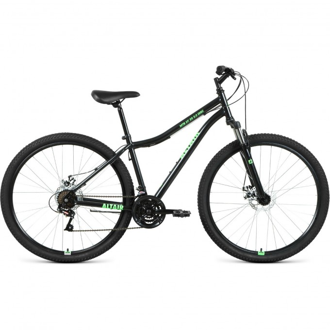 Велосипед ALTAIR MTB HT 29 2.0 disc рама 17", черный/ярко-зеленый 2021 RBKT1MN9Q002